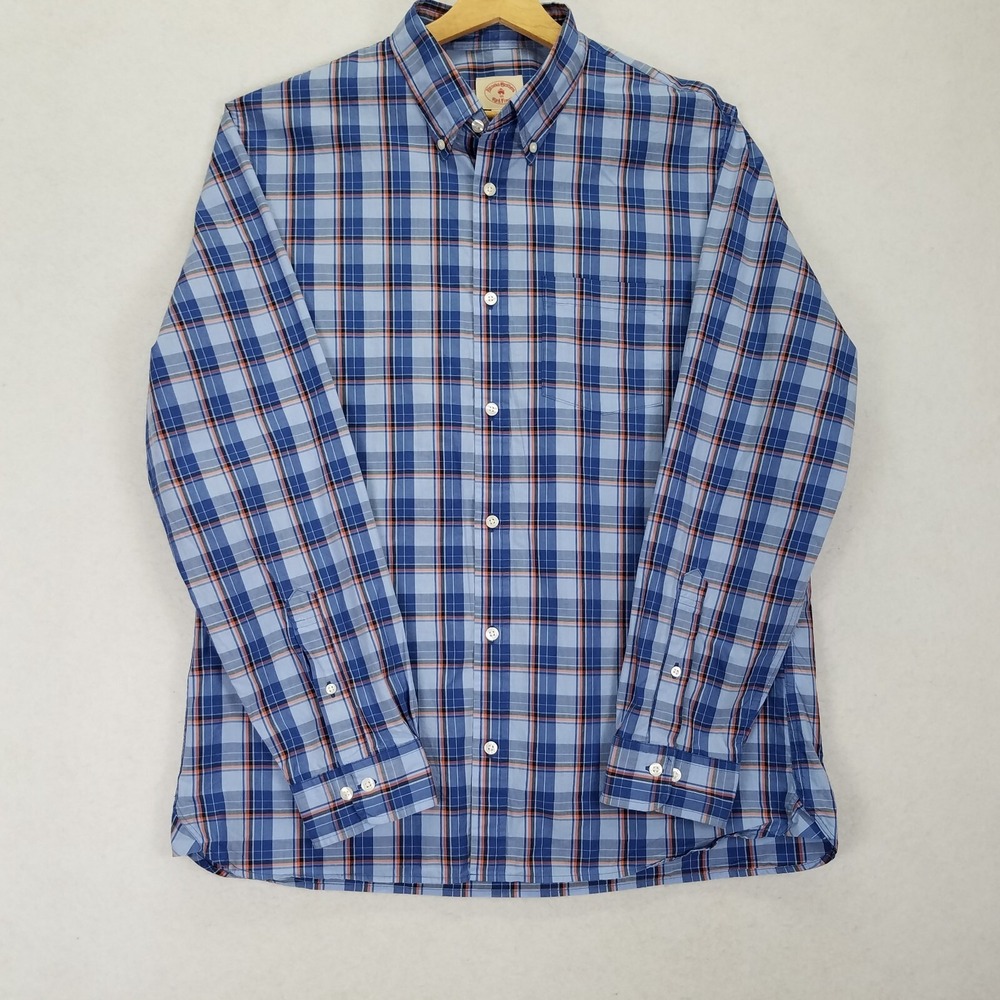 Brooks Brothers Red Fleece Tartan Plaid Shirt Men XL Blue Long Sleeve